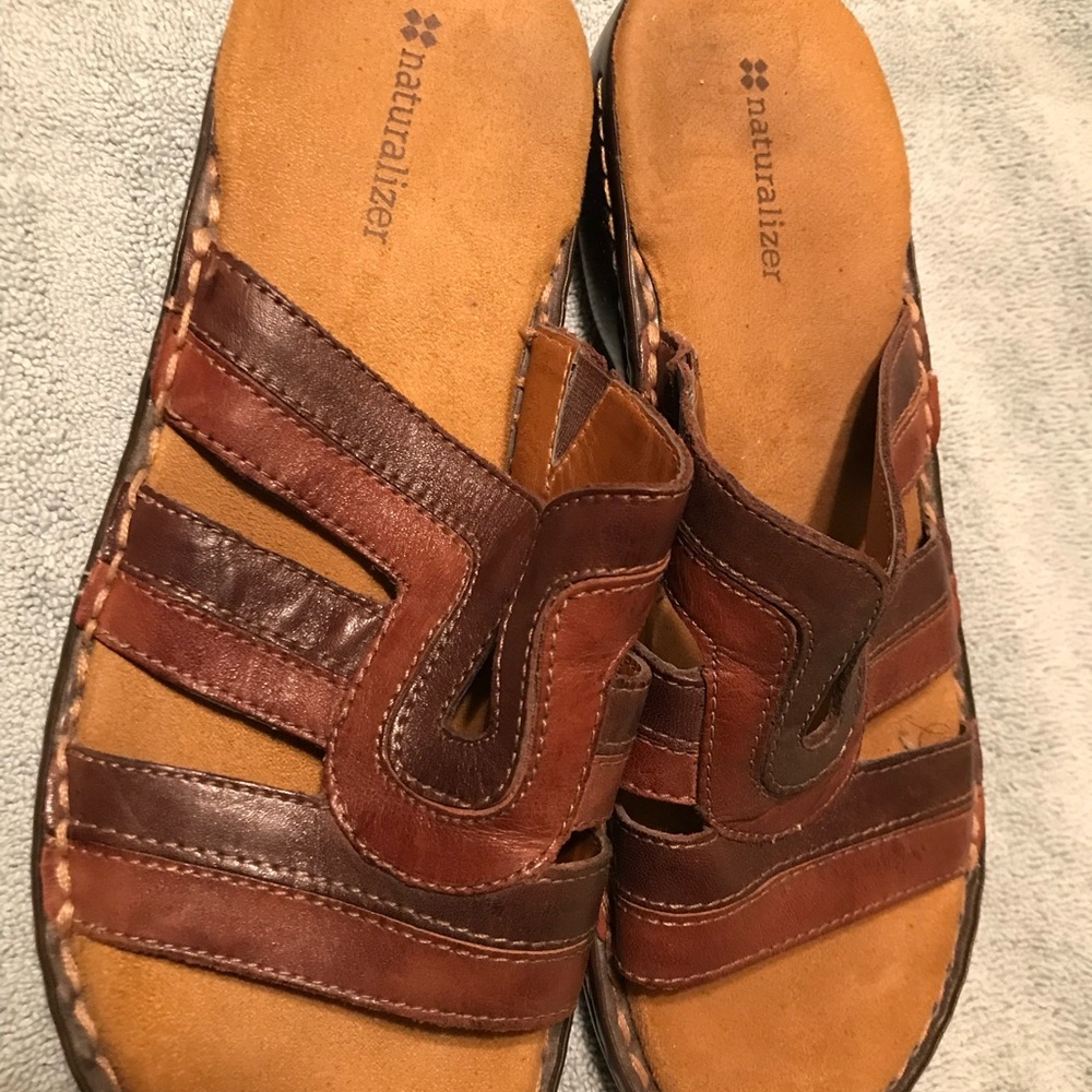 Brown and red strapped sandals